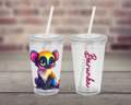Plastový pohárek s brčkem Neon animals