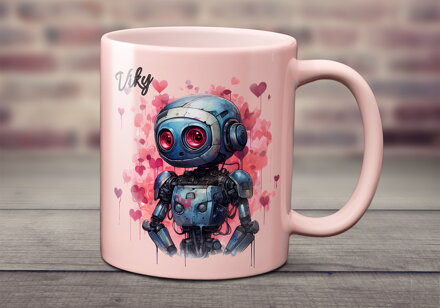 Pastelový keramický hrnek Roboti LOVE