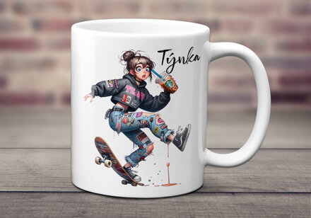 Keramický hrnek Dívka na skejtu