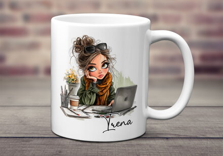 Keramický hrnek Pracující žena na počítači