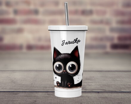 Termopohárek s brčkem Černá kočka