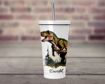 Termopohárek s brčkem Dinosauři