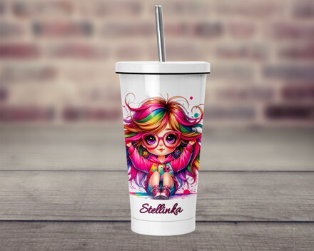 Termopohárek s brčkem Duhová holka