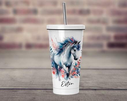 Termopohárek s brčkem Koně