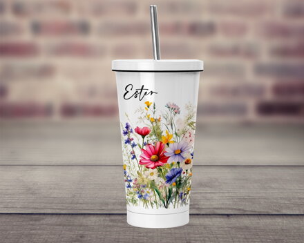 Termopohárek s brčkem Kytky