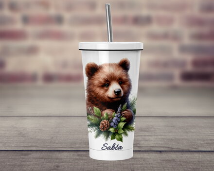 Termopohárek s brčkem Lesní zvířátka