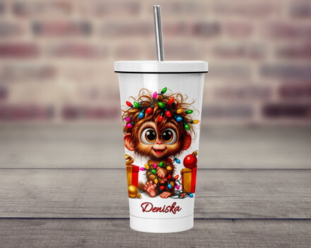 Termopohárek s brčkem Vánoční světýlková zvířátka