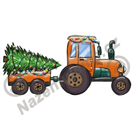 Vánoční nažehlovačka Traktor s vlečkou