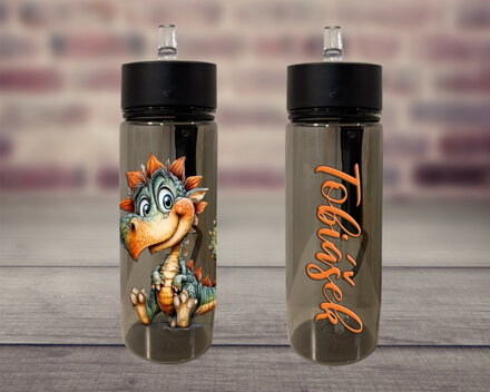 Plastová lahev s pítkem Kreslený dino