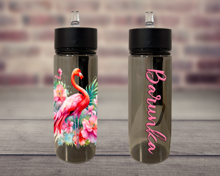 Plastová lahev s pítkem Plameňáci