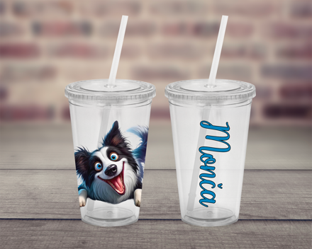 Plastový pohárek s brčkem Border Collie