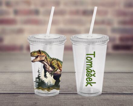 Plastový pohárek s brčkem Dinosauři