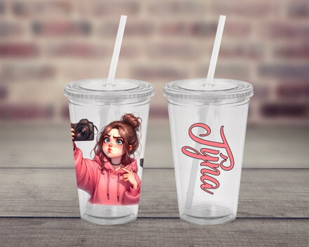 Plastový pohárek s brčkem Fotografka