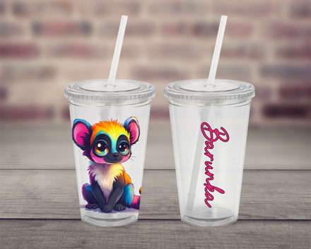 Plastový pohárek s brčkem Neon animals
