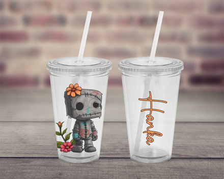 Plastový pohárek s brčkem Voodoo doll