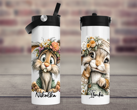 Termoska velká Květinový kreslený zajíc