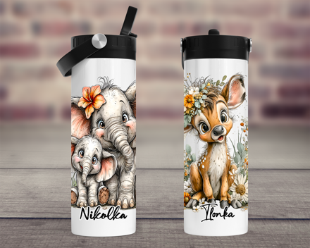 Termoska velká Květinová kreslená zvířátka