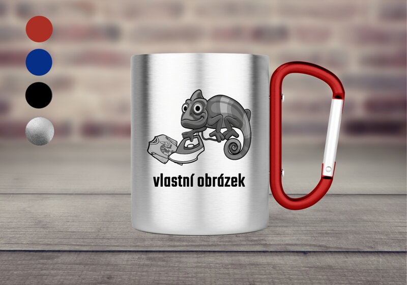 Nerezový hrnek s karabinou s vlastním obrázkem Nerezový hrnek s karabinou s vlastním obrázkem