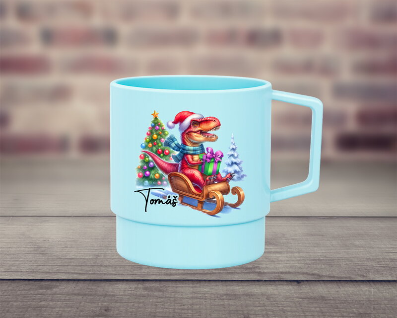 Plastový hrnek barevný Vánoční Dino