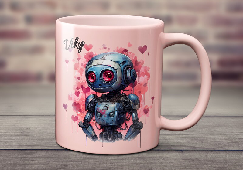 Pastelový keramický hrnek Roboti LOVE Pastelový keramický hrnek Roboti LOVE