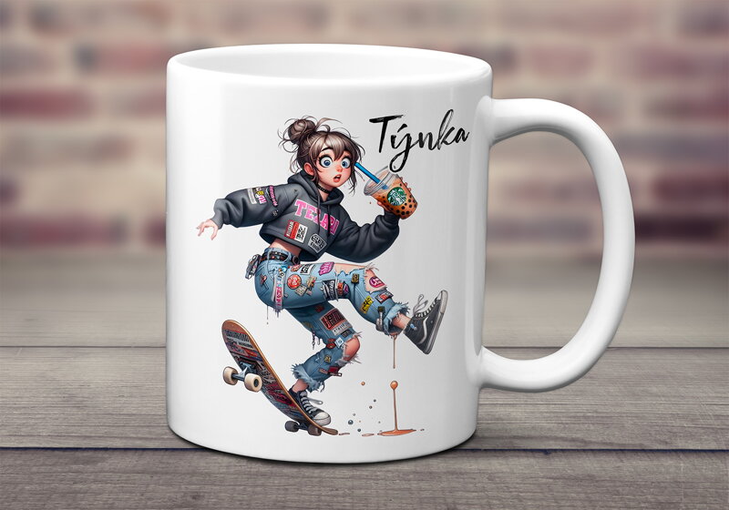 Keramický hrnek Dívka na skejtu