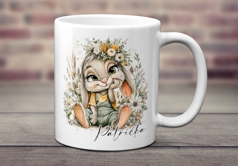 Hrnek Květinový kreslený Zajíček