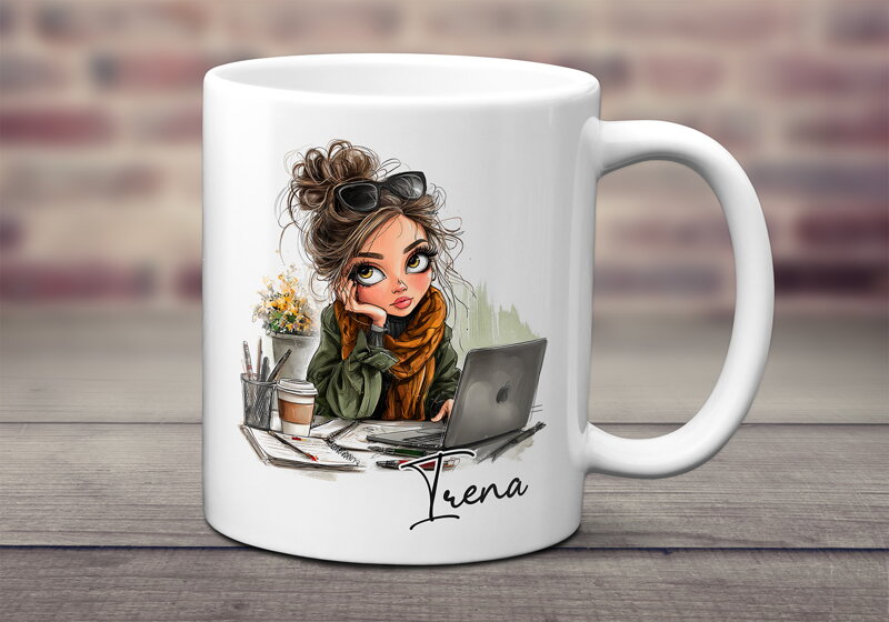 Keramický hrnek Pracující žena na počítači