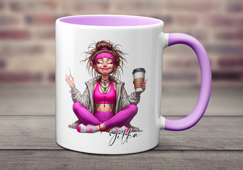 Keramický hrnek Žena cvičí jógu