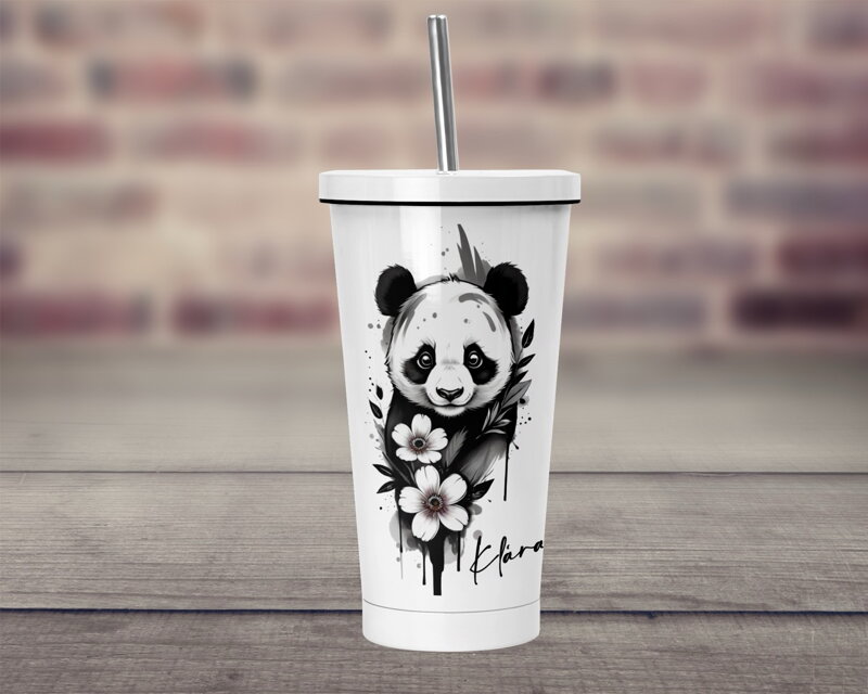 Termopohárek s brčkem Panda