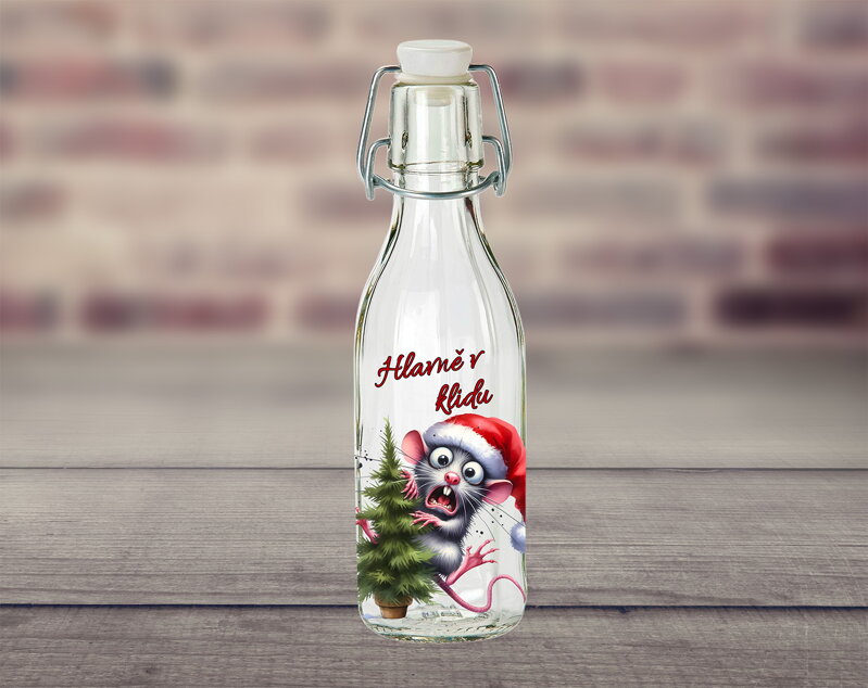 Skleněná lahev Vánoční Myš