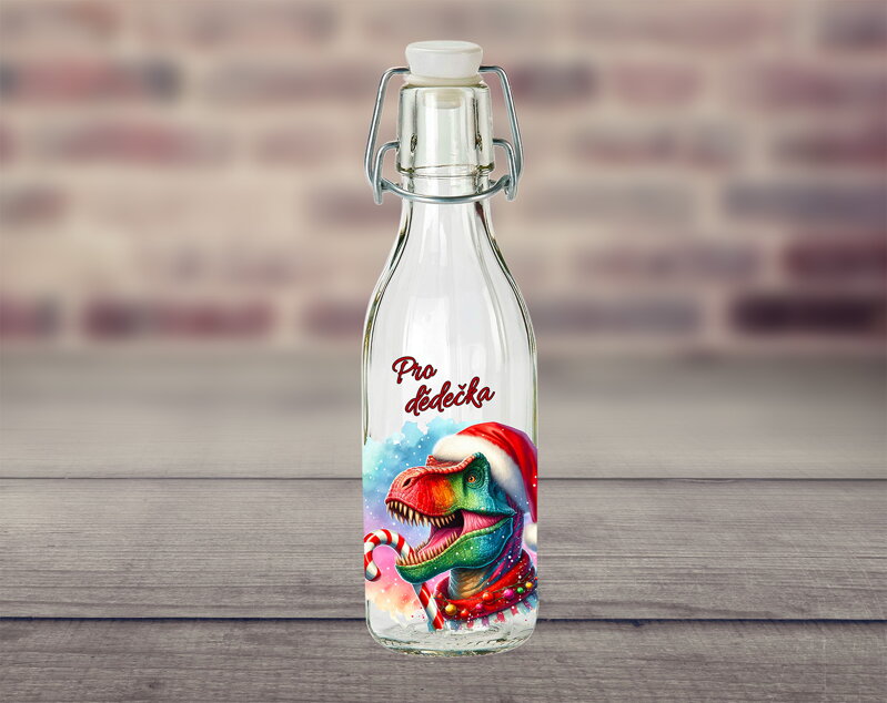 Skleněná lahev Vánoční T-rex Skleněná lahev Vánoční T-rex