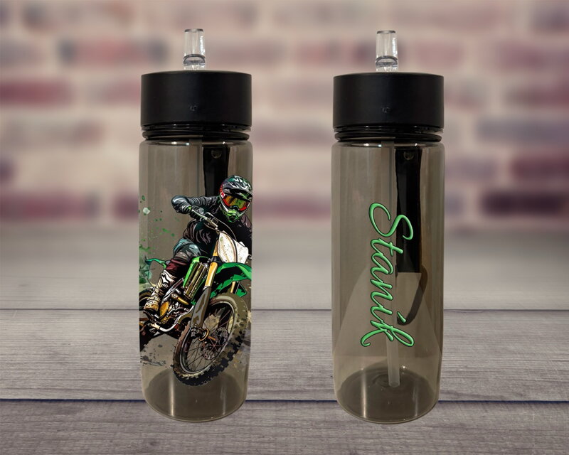 Plastová lahev s pítkem Motokros