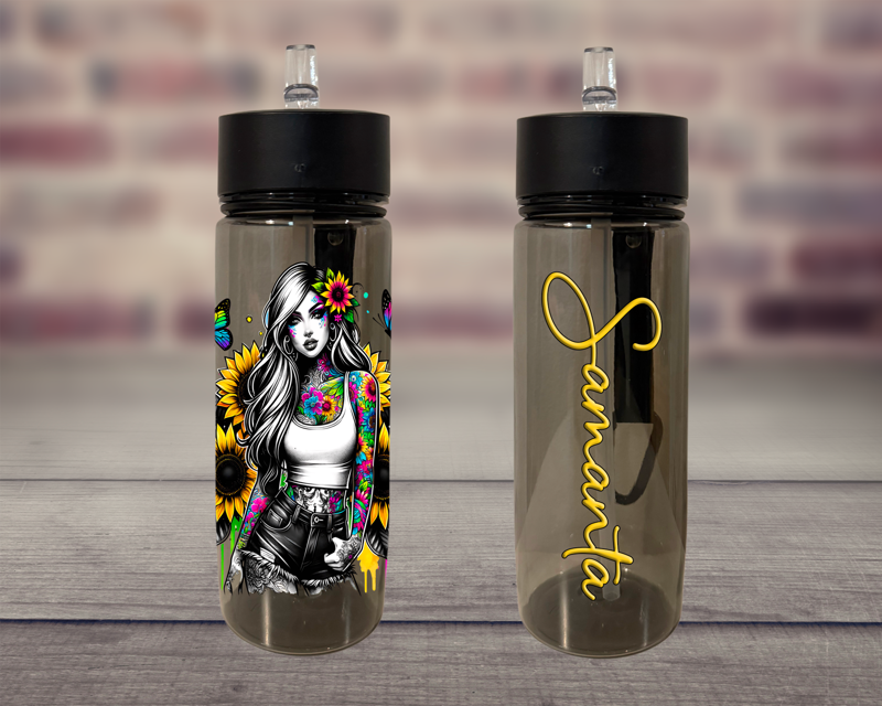 Plastová lahev s pítkem Tattoo girl Plastová lahev s pítkem Tattoo girl