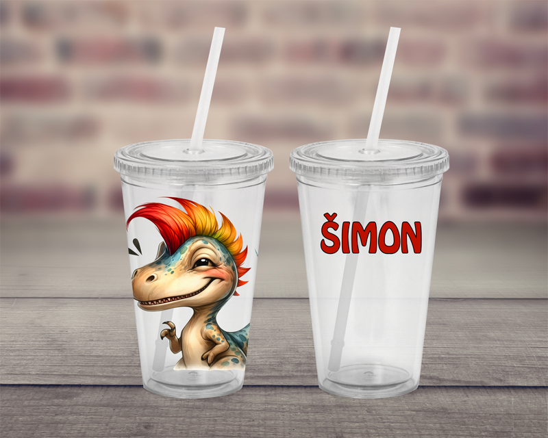 Plastový pohárek s brčkem Crazy dino