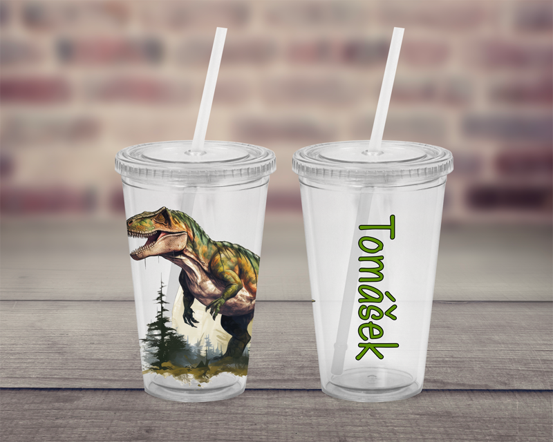 Plastový pohárek s brčkem Dinosauři Plastový pohárek s brčkem Dinosauři