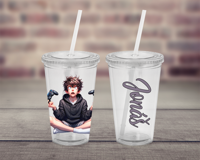 Plastový pohárek s brčkem Gamer Plastový pohárek s brčkem Gamer