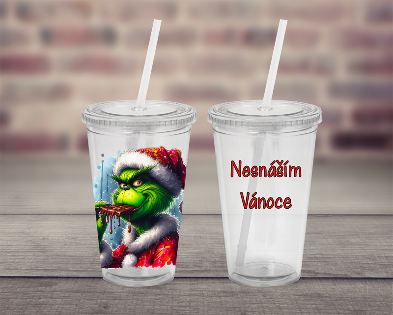Plastový pohárek s brčkem Grinch Plastový pohárek s brčkem Grinch