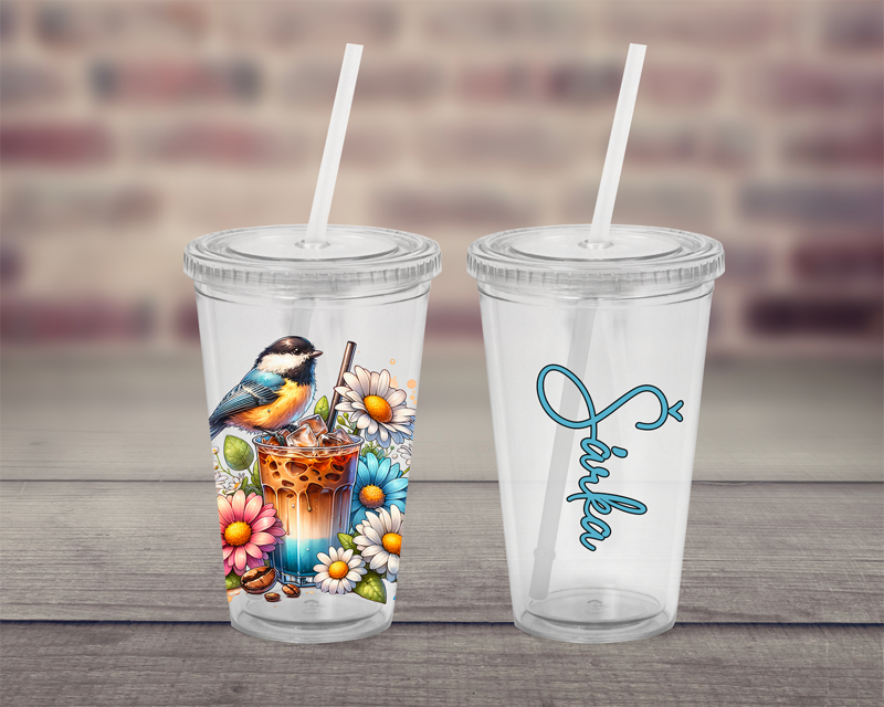 Plastový pohárek s brčkem Květinové Coffee Plastový pohárek s brčkem Květinové Coffee