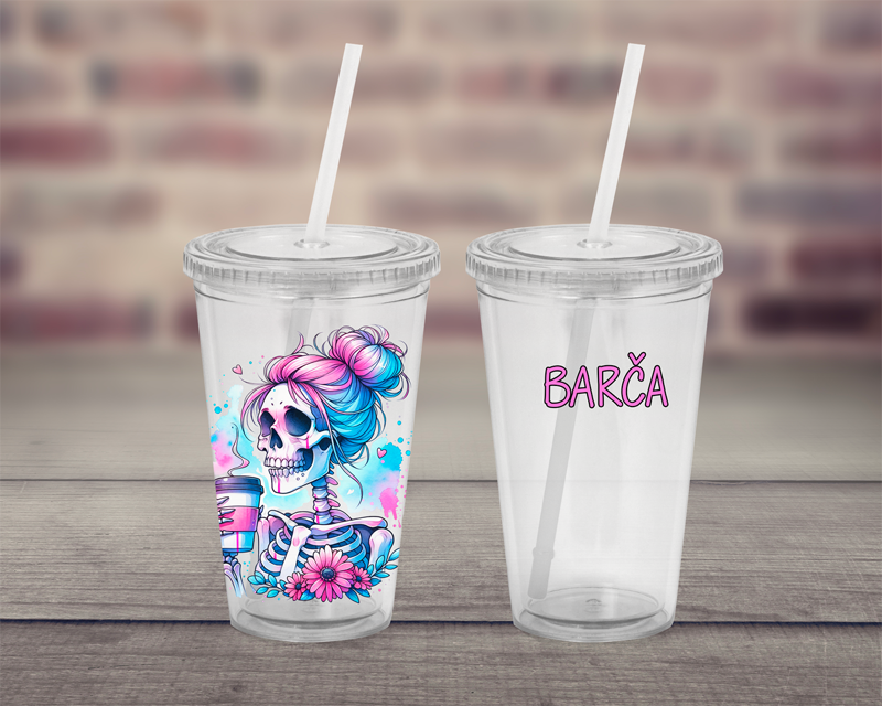 Plastový pohárek s brčkem Lebka coffee Plastový pohárek s brčkem Lebka coffee