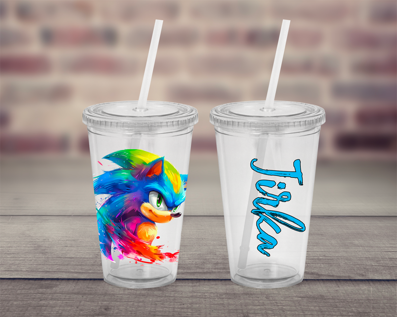 Plastový pohárek s brčkem Modrý ježek