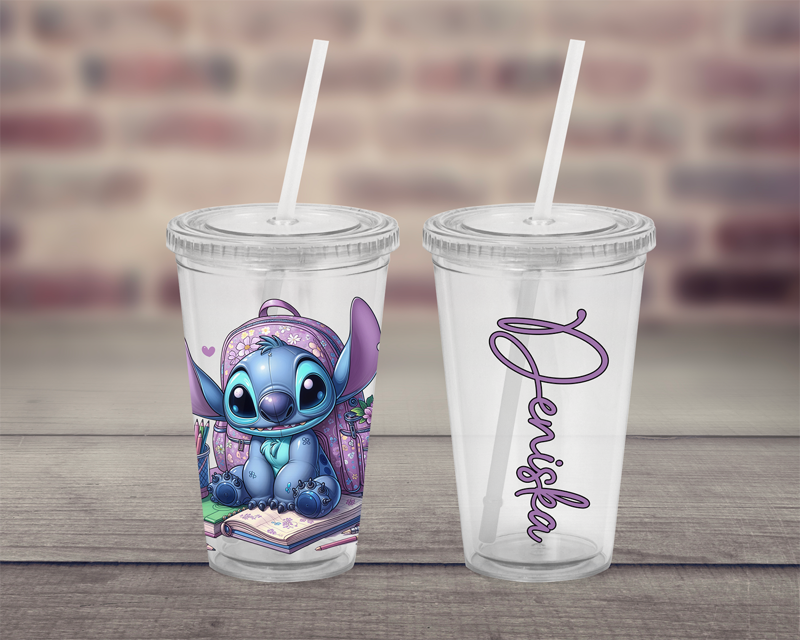 Plastový pohárek s brčkem Modrá příšerka škola