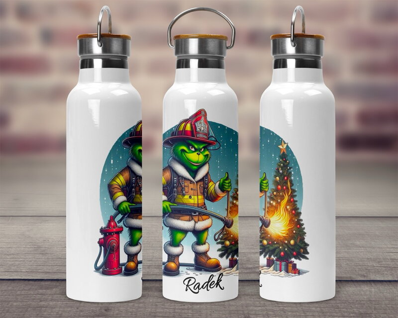 Termoska s bambusovým víčkem Grinch
