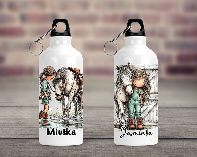 Cestovní hliníková lahev Dívka s koněm